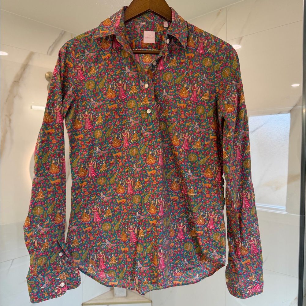 Ann Mashburn Made in USA 100% Cotton Novelty Print Button Down Shirt M